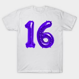 Purple 16th Birthday Metallic Helium Balloons Numbers T-Shirt